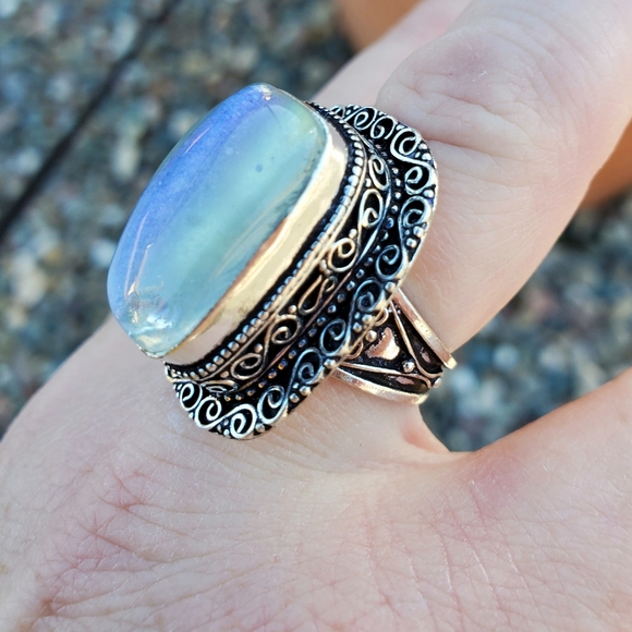 New Rainbow Dichroic Glass 925 Silver Statement Ring. - Picture 7 of 15